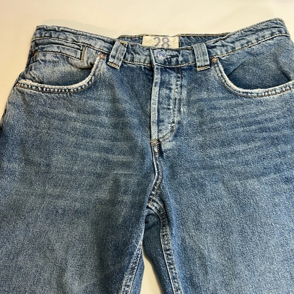 FREE PEOPLE CRVY HIGH WAIST BUTTON FLY BLUE DINEM 100% COTTON SZ 28